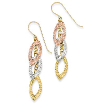 Diamond Cut Tri-color Tear Drop Shepherd Hook Earrings 14k Gold TL976, MPN: TL976, 883957011646