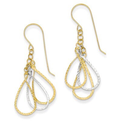 Diamond Cut Tear Drop Shepherd Hook Earrings 14k Two-Tone Gold TL977, MPN: TL977, 883957011691