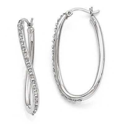 Mystique Oval Twist Hoop Earrings Sterling Silver with Diamonds QDF108, MPN: QDF108, 191101187209