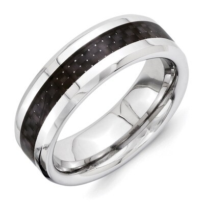 Black Carbon Fiber 8mm Beveled Edge Polished Band Vitalium VB132-10
