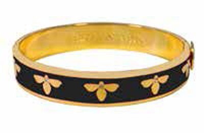 Halcyon Days 1cm Bee Black Gold Hinged Bangle Bracelet HBBEE0210G, MPN: HBBEE0210G,