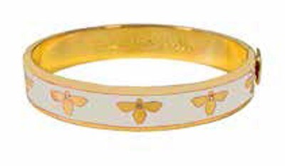 Halcyon Days 1cm Bee Cream Gold Hinged Bangle Bracelet HBBEE0510G, MPN: HBBEE0510G,