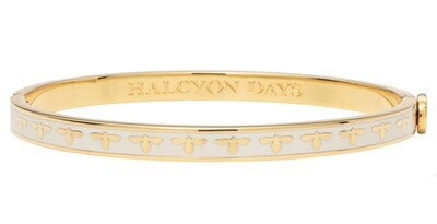 Halcyon Days 6mm Bee Cream Gold Hinged Bangle Bracelet HBBEE0506G, MPN: HBBEE0506G,