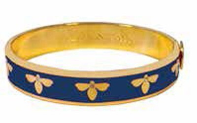 Halcyon Days 1cm Bee Deep Cobalt Gold Hinged Bangle Bracelet HBBEE1810G, MPN: HBBEE1810G,