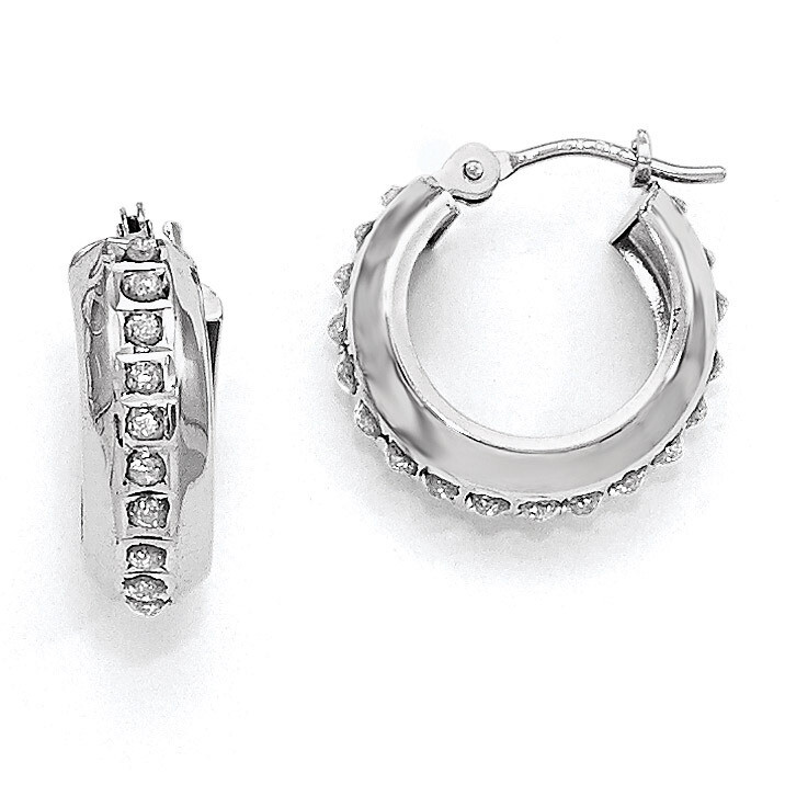 Round Hinged Hoop Earrings 14k White Gold with Diamonds DF252, MPN: DF252, 191101179808