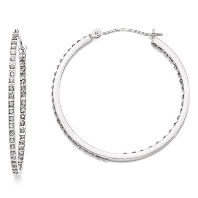 Round Hinged Hoop Earrings 14k White Gold with Diamonds DF255, MPN: DF255, 191101179839