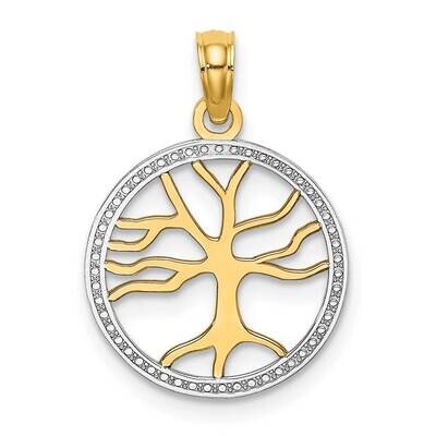 3-D Tree of Life In Round Frame Charm 14k Gold Rhodium K9018, MPN: K9018, 637218179374