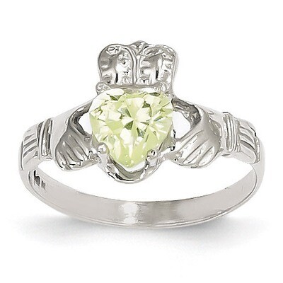 August Birthstone Claddagh Ring 14k White Gold R506, MPN: R506, 883957285245