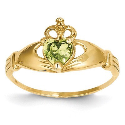August Birthstone Claddagh Heart Ring 14k Gold Synthetic Diamond D1799, MPN: D1799, 883957898964