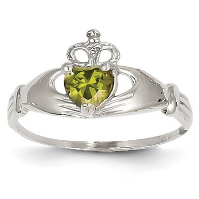 Synthetic Diamond August Birthstone Claddagh Heart Ring 14k White Gold D1787, MPN: D1787, 883957898…