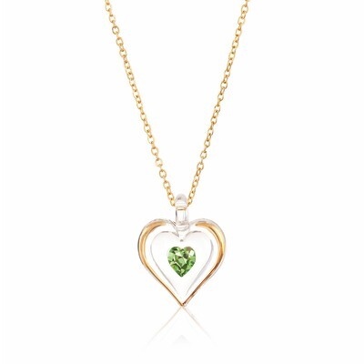 August Gold Trim Swarovski Birthstone Heart 18 inch Necklace GM9407, MPN: GM9407, 708873026508