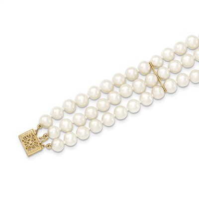 6-6.5mm 3 Strand Cultured Pearl Bracelet 7.5 Inch 14k Gold PR15-7.5, MPN: PR15-7.5, 815479012078
