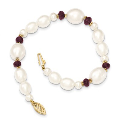 Fresh Water Cultured Pearl and Faceted Garnet Bead Bracelet 7.25 Inch 14k Gold XF444-7.25, MPN: XF4…