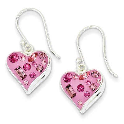 Stellux Crystal Accented Pink Heart Dangle Earrings Sterling Silver QE7448, MPN: QE7448, 8839570482…
