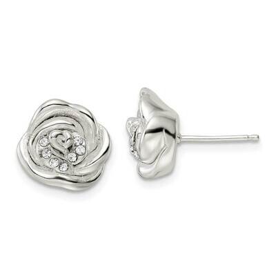 Lasered Crystal Rose Post Earrings Sterling Silver Polished QE16529, MPN: QE16529, 196904166222