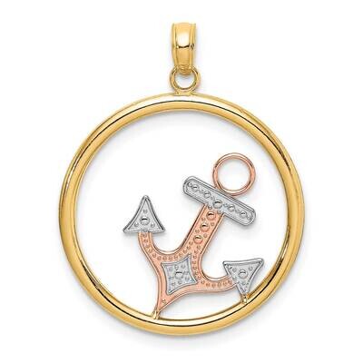 Anchor In Round Frame Charm 14k Tri-Color Gold K9427, MPN: K9427, 637218164516