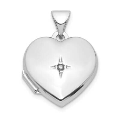 Diamond Sweet 16 Dangle 15mm Heart Locket Sterling Silver Rhodium-plated QLS1028, MPN: QLS1028,