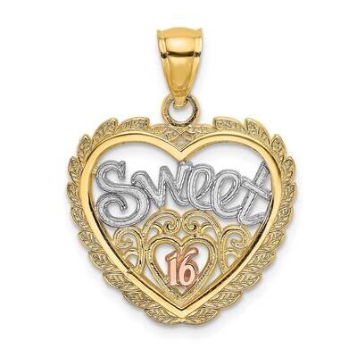 Sweet 16 In Heart Charm 14k Tri-Color Gold K8961, MPN: K8961, 637218021123