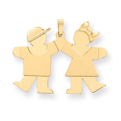 Boy on Left &amp; Girl on Right Charm 14k Gold Solid Engravable XK390, MPN: XK390, 883957859460