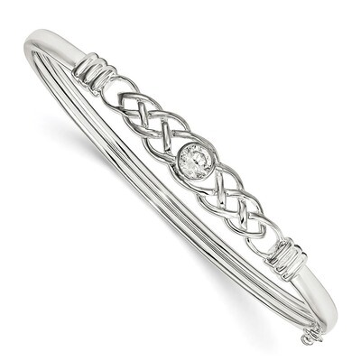 CZ Diamond Braided Hinged Bangle Bracelet Sterling Silver QB947, MPN: QB947,