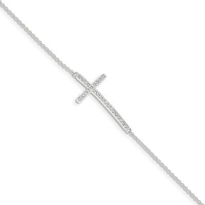 Cross Bracelet Sterling Silver CZ Diamond QG4893-7, MPN: QG4893-7, 886774116853