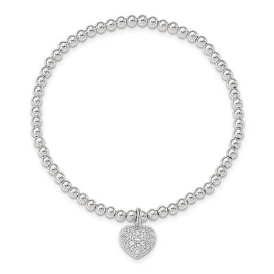 Heart Stretch Bracelet Sterling Silver CZ Diamond QH5450, MPN: QH5450, 886774121710