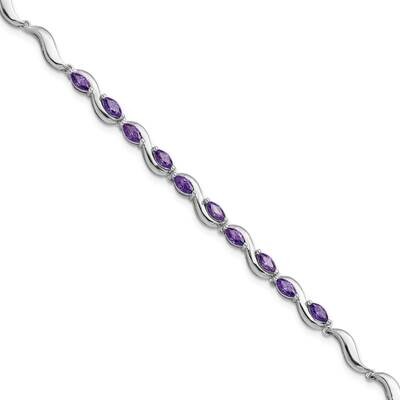 Purple CZ Diamond Bracelet Sterling Silver Rhodium-Plated QG5934-8, MPN: QG5934-8, 196904164686