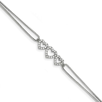CZ Diamond Heart Bracelet 7 Inch Sterling Silver Polished QX923CZ Diamond, MPN: QX923CZ, 1969041600…