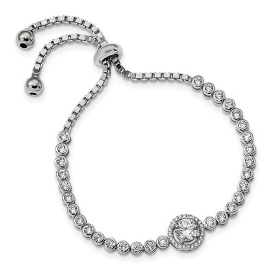 CZ Diamond Adjustable Bracelet Sterling Silver Rhodium-plated QG4624, MPN: QG4624, 191101228049