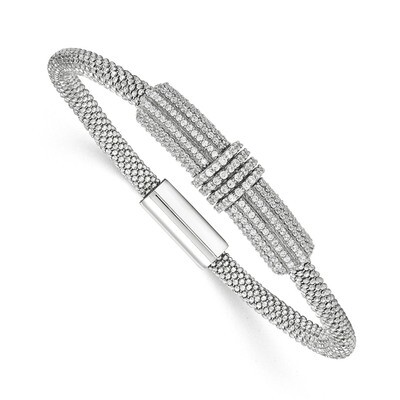 Rhodium-plated with CZ Mesh Bracelet Sterling Silver QB964