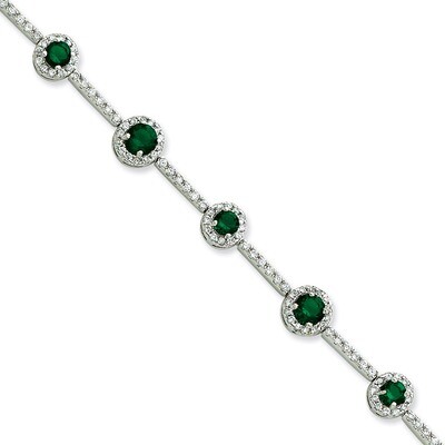 Green and Clear Diamond Bracelet Sterling Silver QX684CZ, MPN: QX684CZ, 191101370038