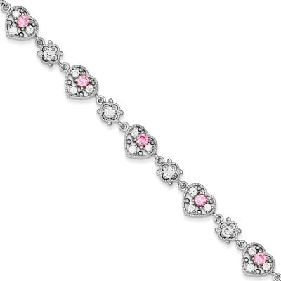 Pink and Clear Diamond Bracelet Sterling Silver QX638CZ, MPN: QX638CZ, 191101370014