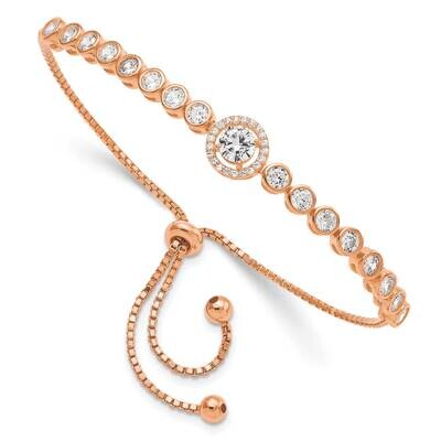 Bezel Set CZ Diamond &amp; CZ Diamond Halo Adjustable Bracelet Sterling Silver Rose-Tone QG5947, MPN: Q…