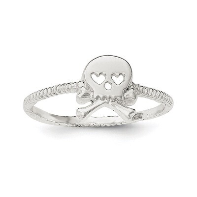 Textured Skull Crossbones Ring Sterling Silver Polished QR6208, MPN: QR6208,