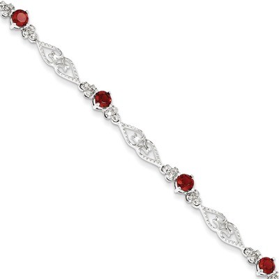 Garnet Bracelet Sterling Silver Diamond QX884GA, MPN: QX884GA, 883957492346