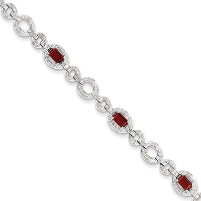 Garnet Oval Link Bracelet Diamond Sterling Silver QX819GA, MPN: QX819GA, 883957483443