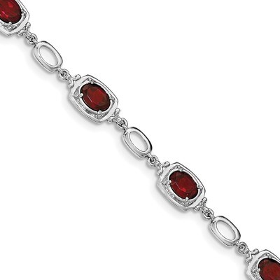 Garnet Link Bracelet 7.5 Inch Sterling Silver Rhodium-plated QX948GA, MPN: QX948GA, 191101335815