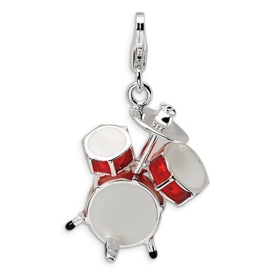 3-D Enameled Drum Set Charm Sterling Silver QCC293 by Amore La Vita, MPN: QCC293, 883957332505