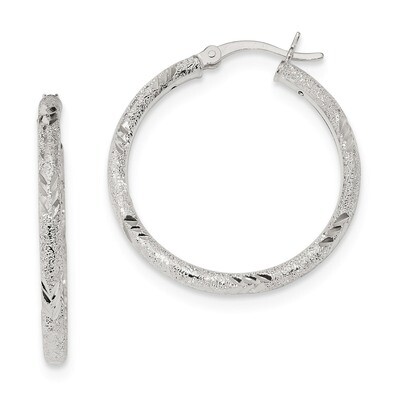 Diamond-cut Laser-cut Hinged Hoop Earrings Sterling Silver Polished QE11520, MPN: QE11520, 19110122…