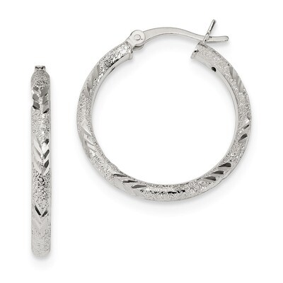 Diamond-cut Laser-cut Hinged Hoop Earrings Sterling Silver QE11521, MPN: QE11521, 191101228827