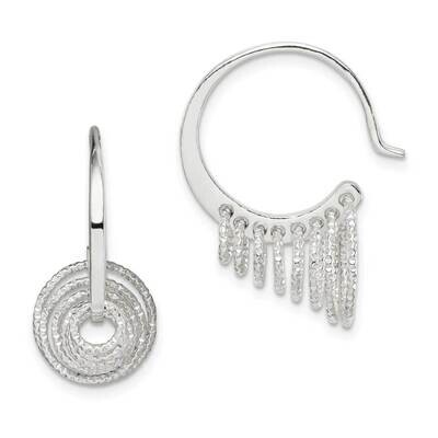 Circles Dangle Hoop Earrings Sterling Silver Diamond Cut QE14985, MPN: QE14985, 886774087153