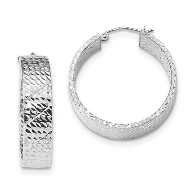 Diamond-cut Hinged Hoop Earrings Sterling Silver Rhodium-plated QE11518, MPN: QE11518, 191101229817