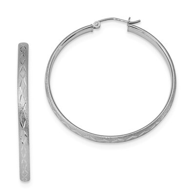 Satin Diamond-Cut Hoop Earrings Sterling Silver Rhodium-plated QE11514, MPN: QE11514, 191101229077