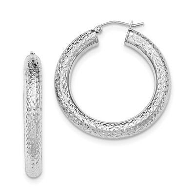 Diamond Cut Hinged Hoop Earrings Sterling Silver Rhodium-plated QE11493, MPN: QE11493, 191101229244