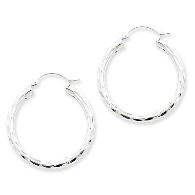 Satin Polished Hoop Earrings Diamond-cut Sterling Silver QE1966, MPN: QE1966, 883957719207