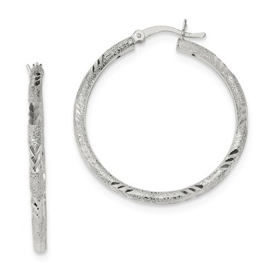 Diamond-cut Laser-cut Hinged Hoop Earrings Sterling Silver Polished QE11519, MPN: QE11519, 19110122…