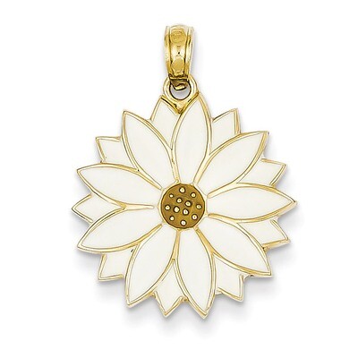 Enameled White Daisy Flower Pendant 14k Gold K1967, MPN: K1967, 637218114665