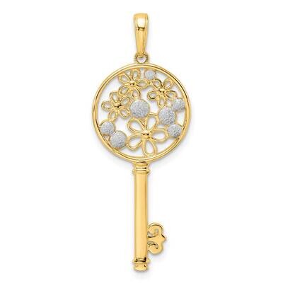 White Rhodium Flowers Key Pendant 14k Gold M2966, MPN: M2966, 196904083031