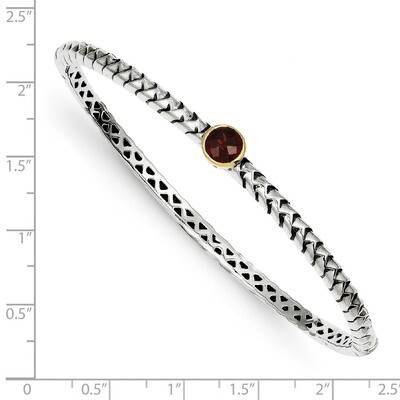 6mm Garnet Bangle Bracelet Sterling Silver &amp; 14k Gold QTC140, MPN: QTC140, 742323115015