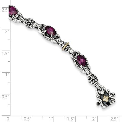 5.43 Rhodolite Garnet 7.25 Inch Bracelet Sterling Silver &amp; 14k Gold QTC410, MPN: QTC410, 8839575033…